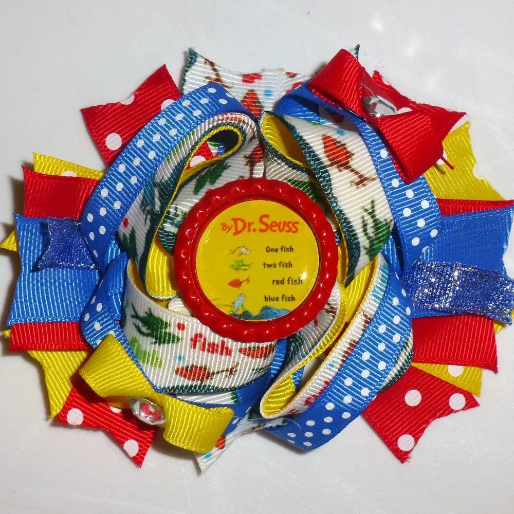 Dr Seuss One Fish Two Fish Girls 5-Inch Hair Bow Clip